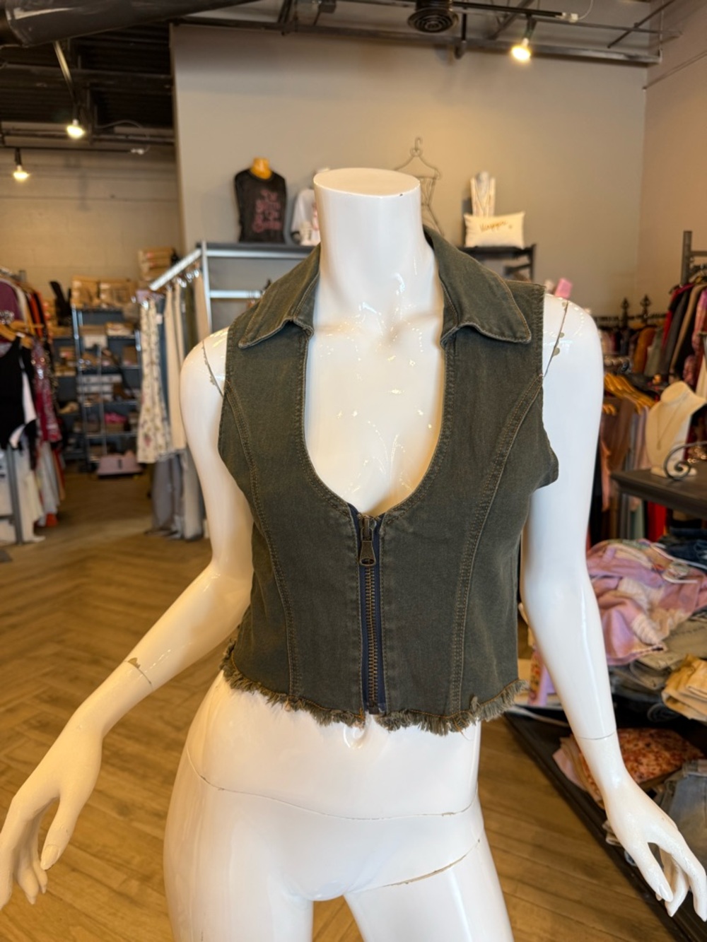 Sleeveless Olive Green Cropped Vest